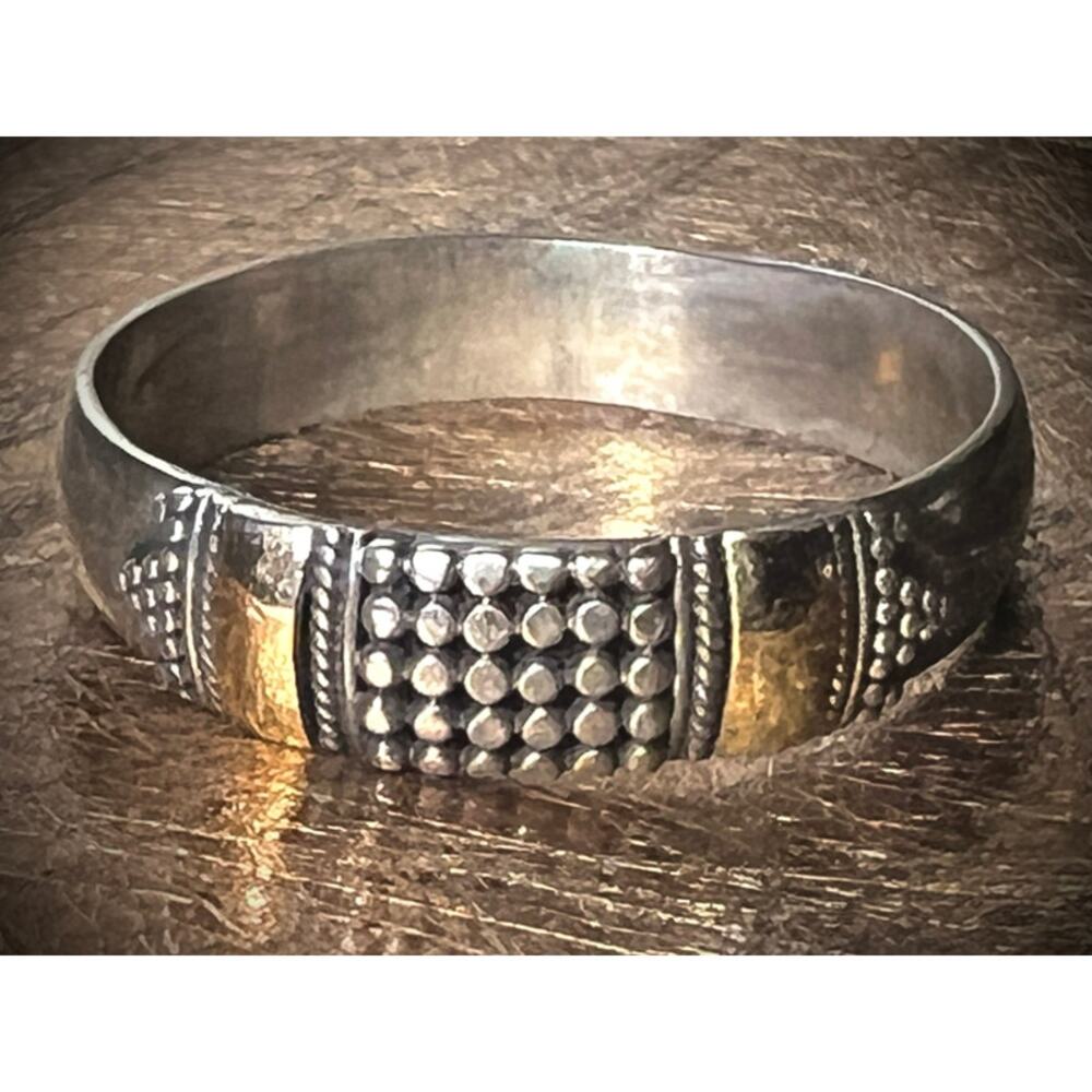 Artisan Bali Two Tone 925 Silver Gold Granulated Band Ring Sz 8